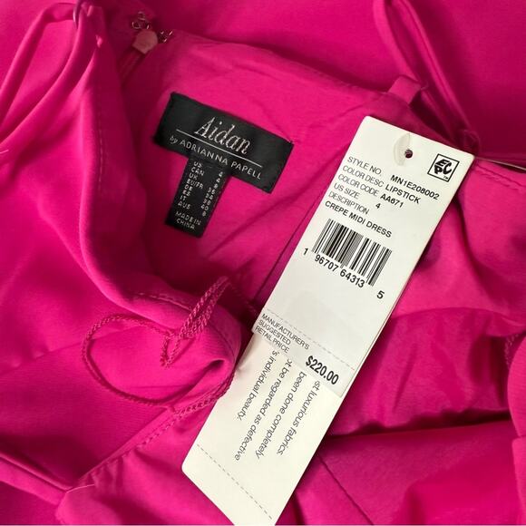 Adrian by Adrianna Papell Crepe Popover Midi Dress Fringe Trim Lipstick Sz 4 - Picture 6 of 7